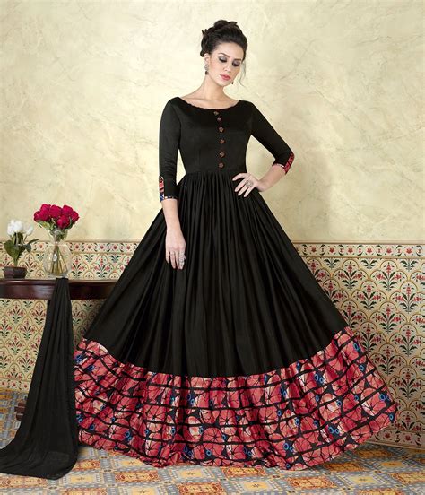 Black Designer Modal Satin Digital Printed Gown Dress Indian Anarkali Dresses Indian Gowns