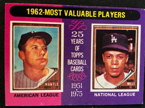 1975 Topps Baseball Card 200 1962 Most Valuable Players Mantle Wills