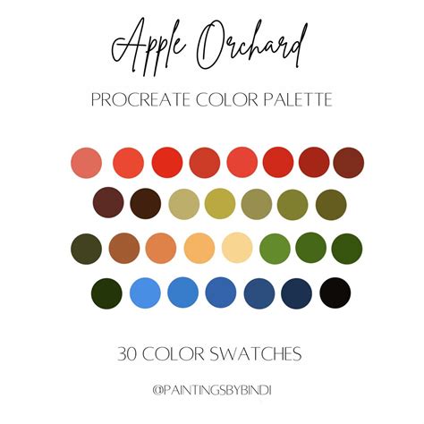 Apple Orchard Procreate Color Palette 30 Color Swatches Ipad