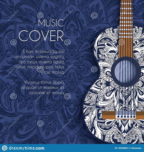 Abstract Retro Music Guitar On Blue Floral Background Of