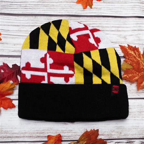 Full Maryland Flag Black Knit Beanie Cap Route One Apparel