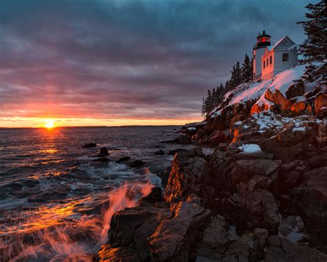 Snowy Sunset Lighthouse Acadia Photo Safari Acadia National Park