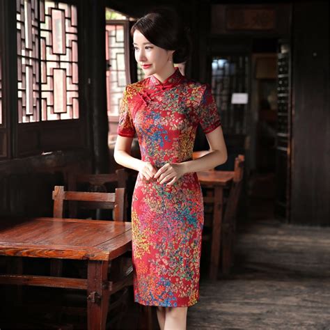 Best Seller Shanghai Story Short Sleeve National Trend Dress Chinese Style Floral Cheongsam Knee