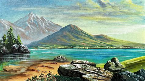 Mountain And Lake Painting Beautiful Acrylic Landscape