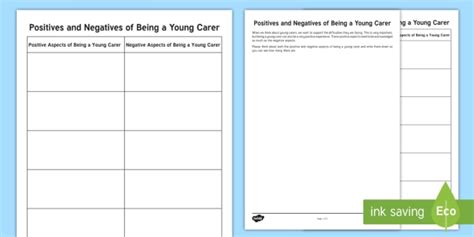Positives And Negatives Of Being A Young Carer Worksheet Worksheet