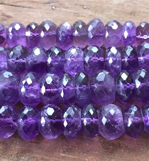 Amethyst Beads Faceted Rondelles 4 Beads Loose Gemstones 9mm X 5mm Large