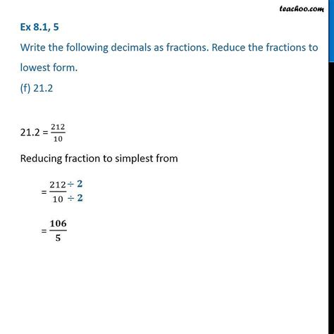 Ex 81 5 Write Decimals As Fractions Reduce To Lowest Form A 06