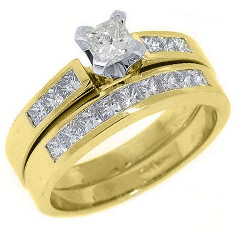 14k Yellow Gold 1 44 Carats Princess Cut Diamond Engagement Ring Bridal