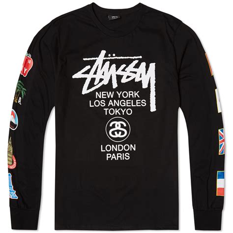 Stussy Long Sleeve World Tour Flags Tee Black End Nl