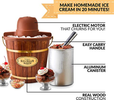Nostalgia Icmp600wd Vintage Collection 6 Quart Wood Bucket Electric Ice
