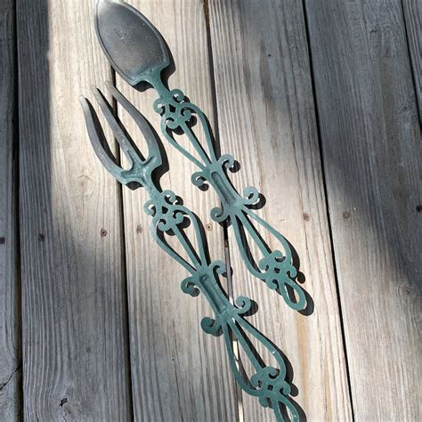 cast metal wall art vintage sexton oversize fork and spoon etsy