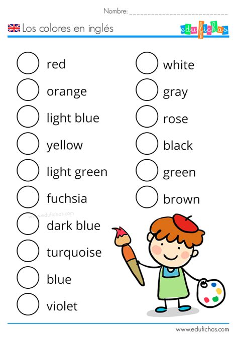 Los Colores En Inglés Vocabulario Ejercicios Para Niños
