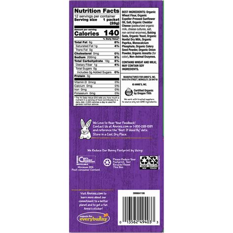 Annies Homegrown Cheddar Bunnies 1oz Snack Pack Healthy Snack