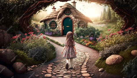 Premium Ai Image Girl In A Mystical Fairy Houses In A Fairy Tale