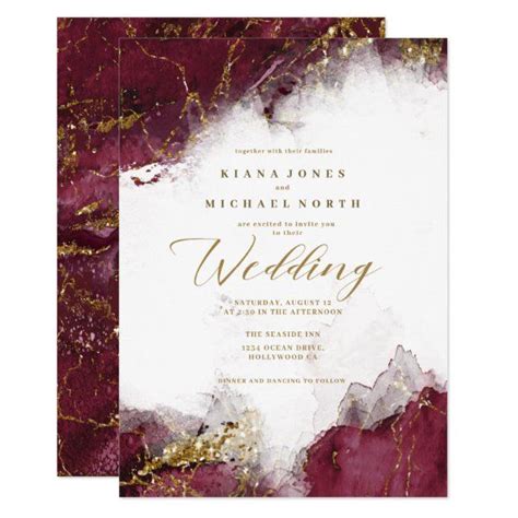 The pocket has a simple laser cut design and is paired with our popular gold leaf and cream envelopes. Marble Glitter Wedding Burgundy Gold ID644 Invitation ...