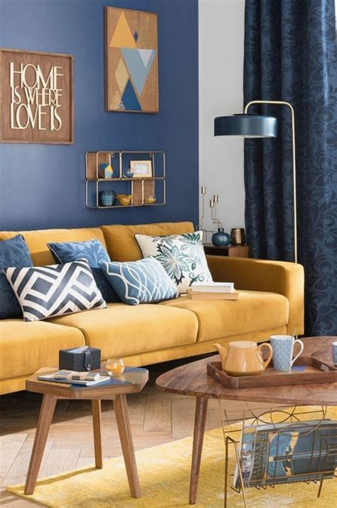 Pin By Sox On Décoration In 2020 Yellow Decor Living Room Blue And