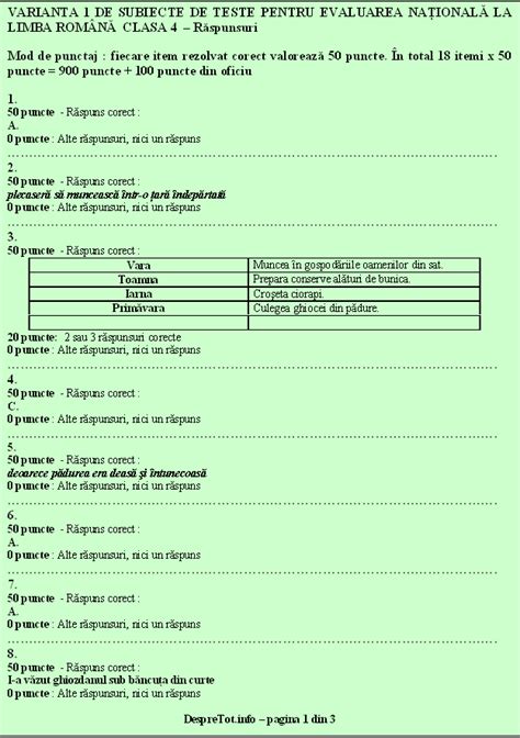 Probele scrise la limba română (22 iunie) și la matematică (24 iunie) din cadrul examenului de evaluare națională încep la ora 09.00. Teste PISA evaluare nationala limba romana clasa 4 - Var. 1-