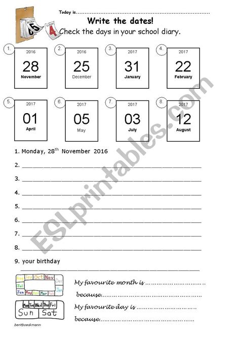 Write The Dates Esl Worksheet By Evinches