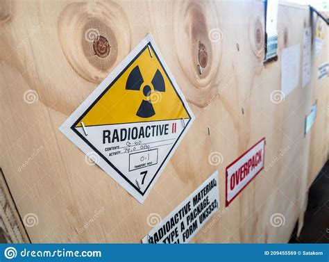 Radiation Label Beside The Transport Wooden Box Type A Package Stock