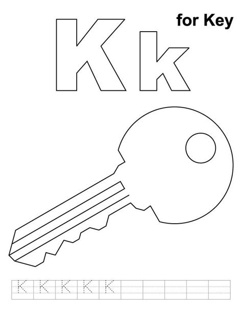 K For Key Coloring Page With Handwriting Practice Alphabet Coloring