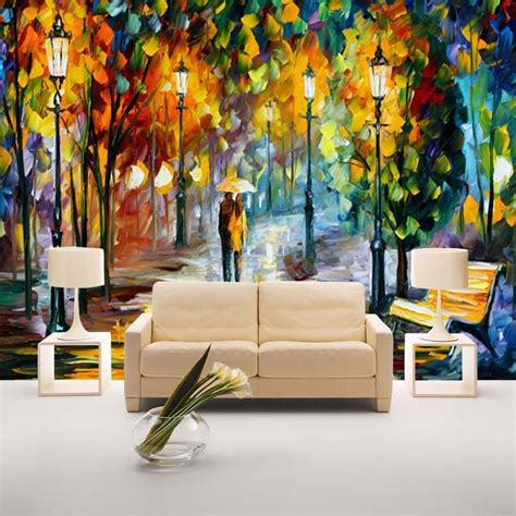 Unique Knife Painting Wallpaper Colorful Street Wall Mural Custom Photo