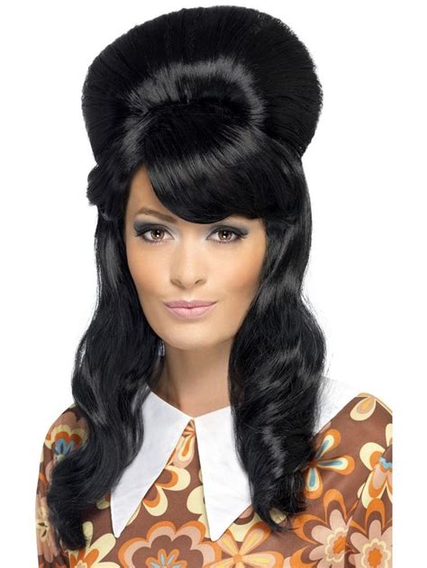 1960s Fancy Dress Costume Wig 60s Brigitte Bouffant Black Retro Wig Smiffys Bouffant Wig