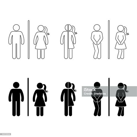 Toilet Male And Female Icon Stick Figure Vector Funny Wc Restroom Set On White Stock