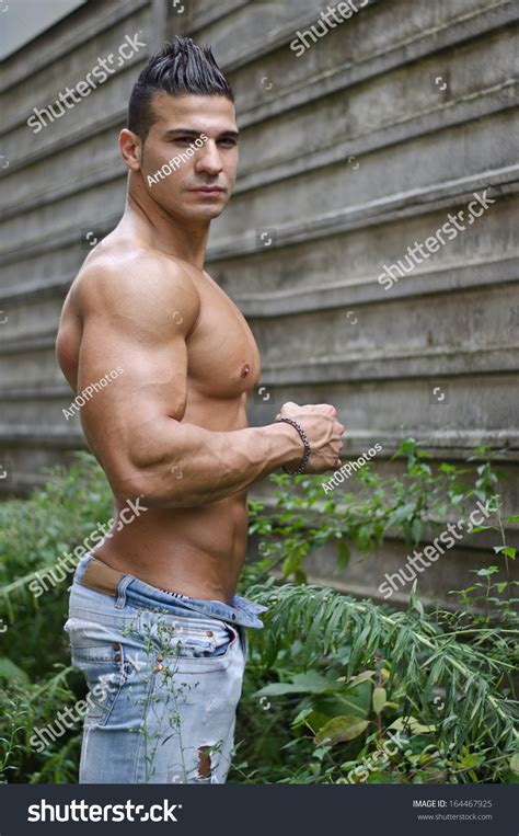 Muscular Young Latino Man Shirtless Jeans 스톡 사진 164467925 Shutterstock