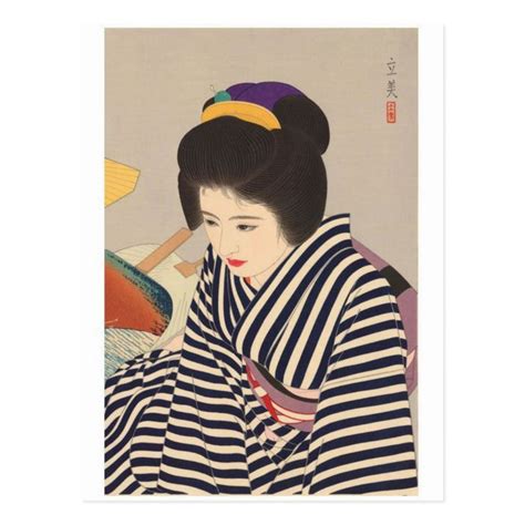 an image of a woman in traditional japanese art postcard by scrim checked