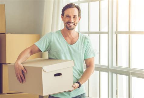 Handsome Man Moving Stock Image Image Of Apartment Middle 77673141