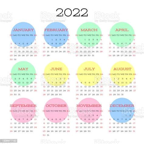 Vetores De Calendário 2022 Ano Parede Quadrada Vetorial Em Inglês Ou