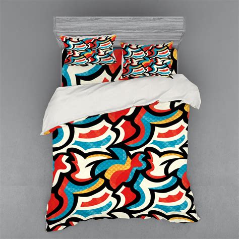 Psychedelic Duvet Cover Set Graffiti Inspired Street Art Style Pattern