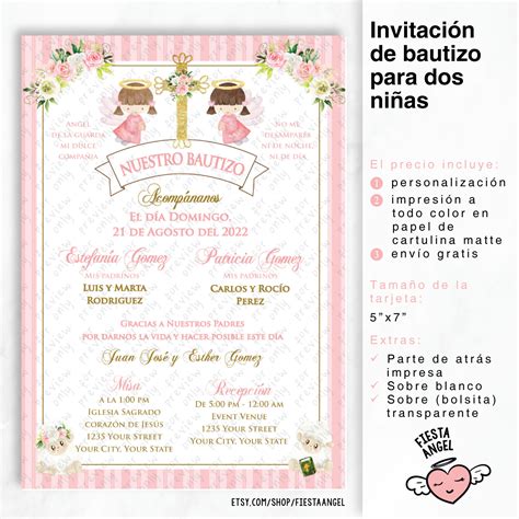 Invitaciones De Bautizo Invitacion Bautizo Rosa Y Dorado Bautizo