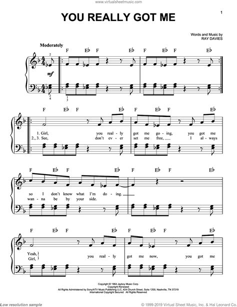The Kinks: You Really Got Me sheet music for piano solo (PDF)