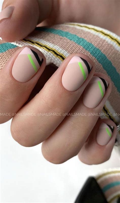 39 Chic Nail Design Ideas For Summer Matte Neutral With Neon Green