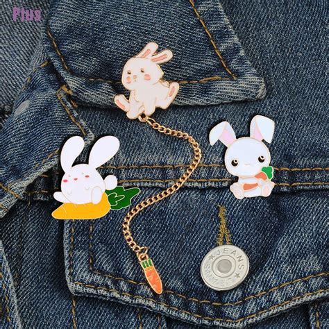Plspins Cute Rabbit Chain Brooches Animals Badge Women Jackets Collar