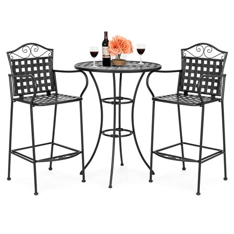 Bcp 3 Piece Iron Bistro Table Set W 2 Chairs Black 816586028624 Ebay