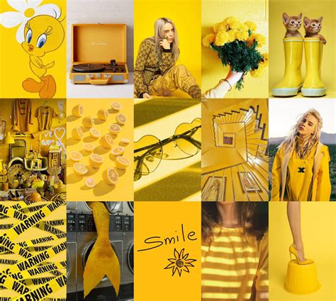 Yellow Aesthetic Wall Collage Kit Boujee Yellow Trendy Room Etsy