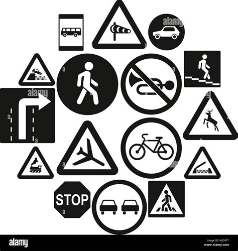 Road Sign Set Icons Simple Style Stock Vector Image And Art Alamy