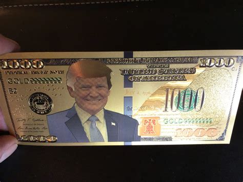 Authentic 24k Gold Commemorative Trump 1000 Denomination Banknote W 24k Gold Certificate Of