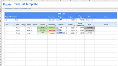 Task List Template Project Management Software Online Tools