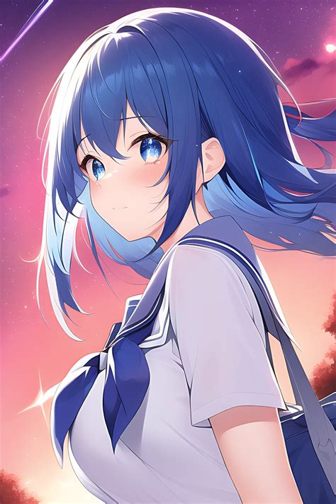 Anime Girl Light Blue Hair