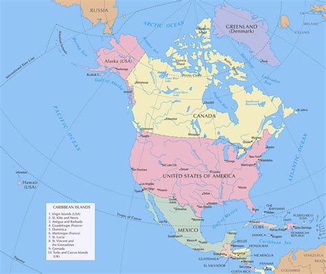 North America Political Map With Countries And Capitals Map Of World