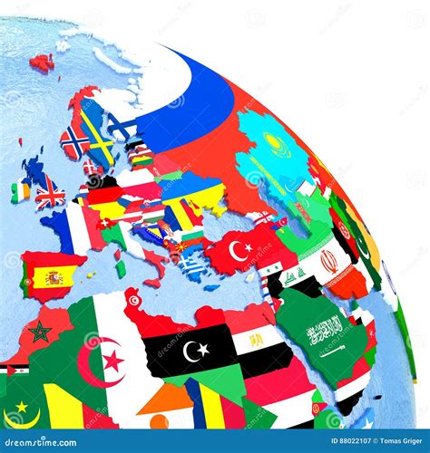 Emea Region On Political Globe With Flags Stock Illustration