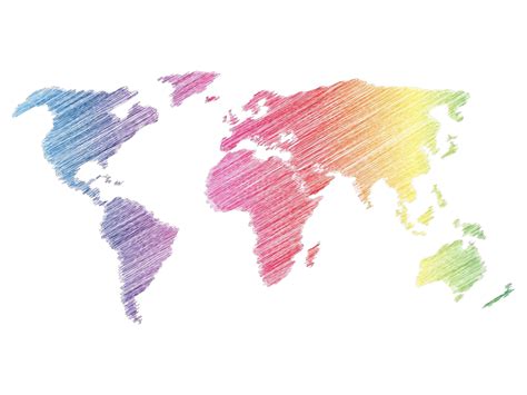 Rainbow World Map Doodle On White Background Draw Hand Travel Vector