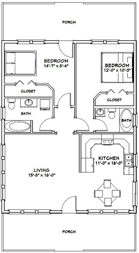 28x36 House 2 Bedroom 2 Bath 1008 Sq Ft Pdf Floor Etsy Garage Apartment Plans Garage Plans