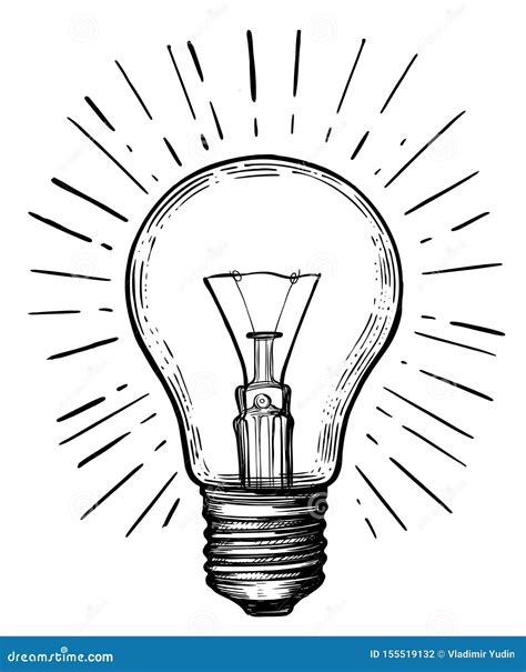 Vintage Light Bulb In Sketch Style Stock Vector Illustration Of