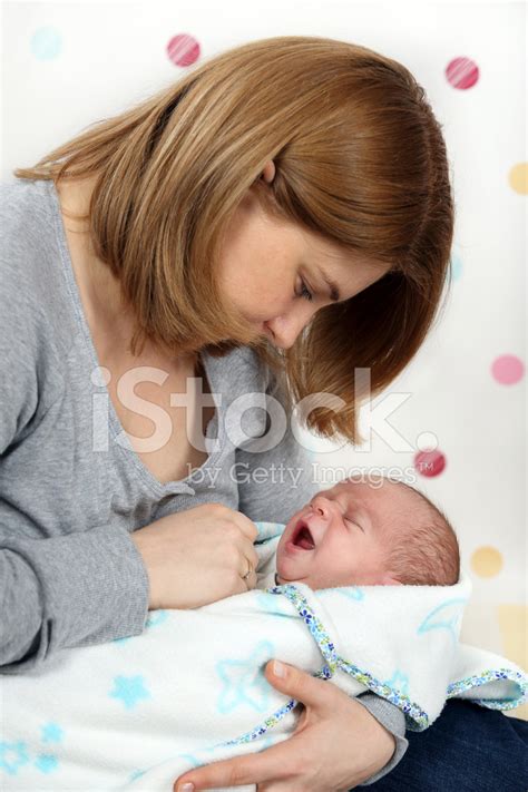 Little Newborn Baby Boy One Month Old Crying Stock Photos