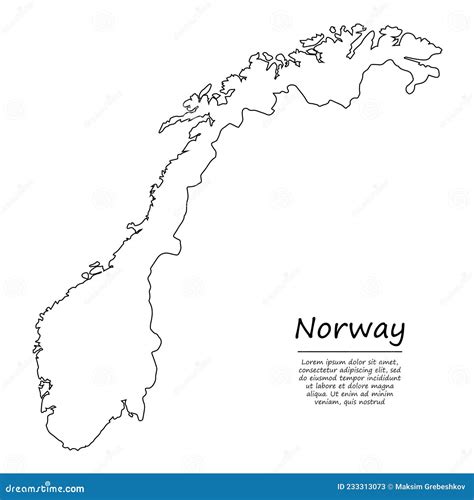 Simple Outline Map Of Norway In Sketch Line Style Stock Vector
