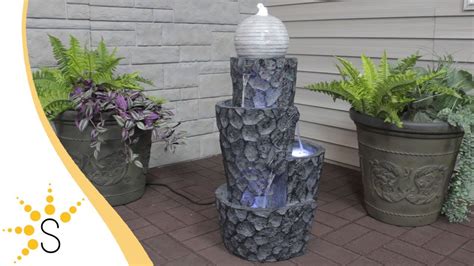 Sunnydaze Hewn Spiral Tower Outdoor Water Fountain With Led Lights Dw